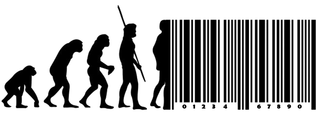 Evolução humana tornando-se um código de barras